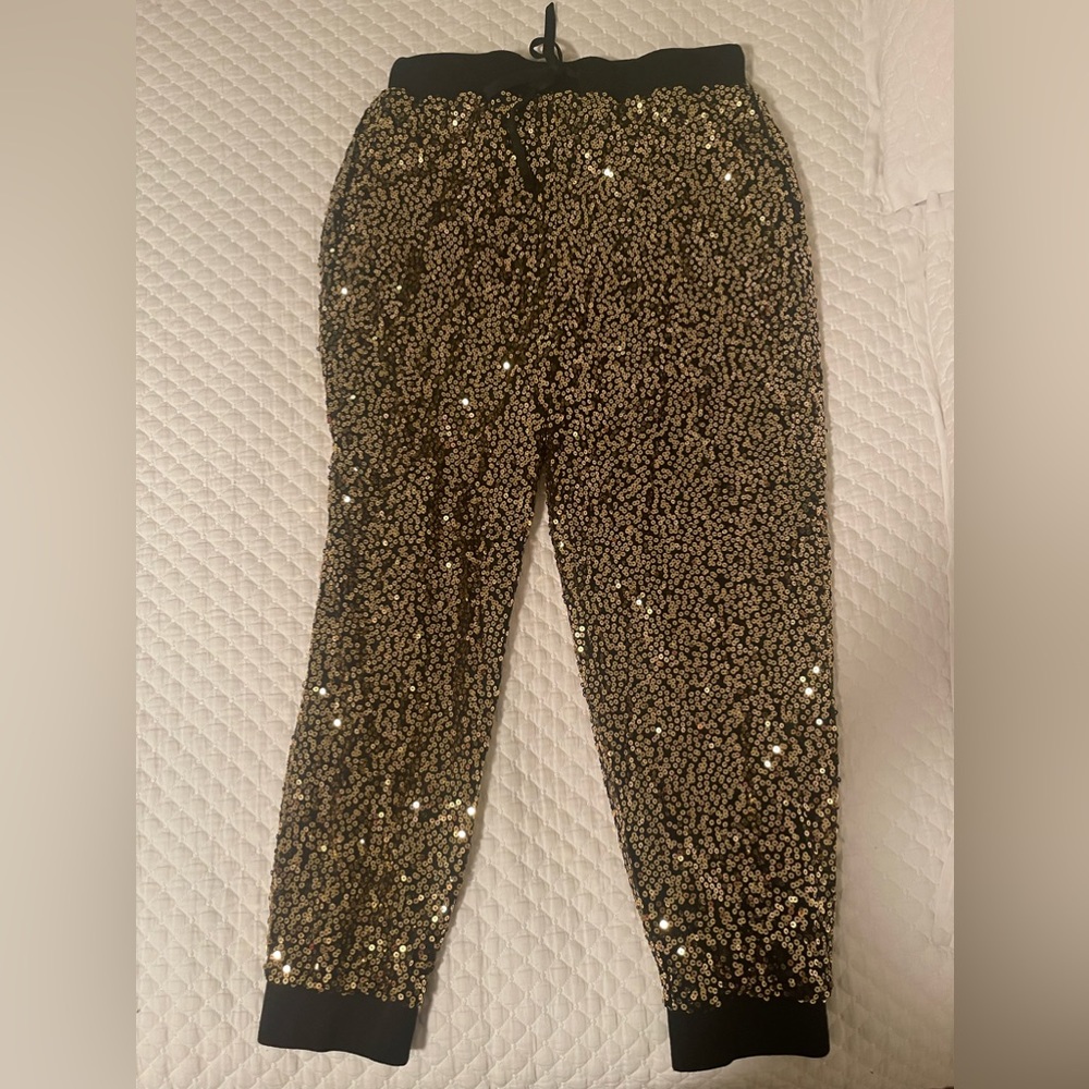 Gold sequined joggers NY & Co size L